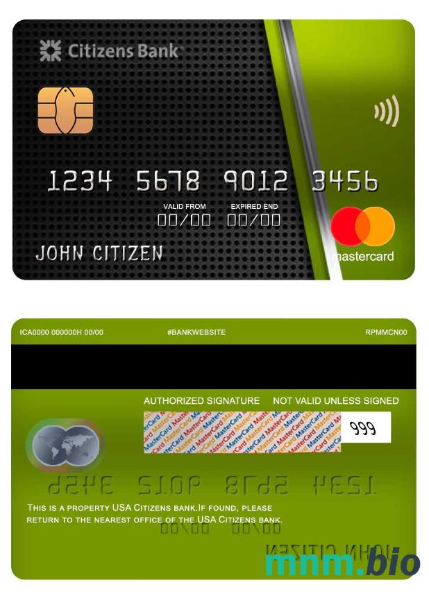 USA Citizens bank przykład karty mastercard w formacie PSD